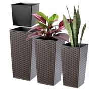 KADAX Maceteros Altos para Plantas de Interior y Exterior, Macetas de Plástico, Jardineras Altas (Imitación Ratán, Marrón, 36 cm, 46.5 cm y 57 cm)