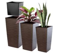 Kadax Maceteros altos de plástico para interior y exterior texturizado marrón 46.5/57.5/68 cm