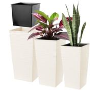 KADAX Maceteros Altos para Plantas de Interior y Exterior, Macetas de Plástico, Jardineras Altas (Texturizado, Crema, 36 cm, 46.5 cm y 57.5 cm)