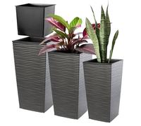 KADAX Maceteros Altos para Plantas de Interior y Exterior, Macetas de Plástico, Jardineras Altas (Texturizado, Grafito, 36 cm, 46.5 cm y 57.5 cm)