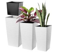 KADAX Maceteros Altos para Plantas de Interior y Exterior, Macetas de Plástico, Jardineras Altas (Texturizado, Blanco, 36 cm, 46.5 cm y 57.5 cm)