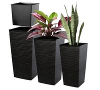 KADAX Maceteros Altos para Plantas de Interior y Exterior, Macetas de Plástico, Jardineras Altas (Texturizado, Negro, 36 cm, 46.5 cm y 57.5 cm, Aprox. 43L)