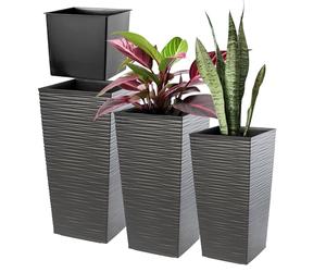 KADAX Maceteros Altos para Plantas de Interior y Exterior, Macetas de Plástico, Jardineras Altas (Texturizado, Grafito, 46.5 cm, 57.5 cm y 68 cm, Aprox. 75L)