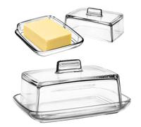 KADAX Mantequera rectangular de cristal con tapa y asa, recipiente para mantequilla apto para lavavajillas (transparente)