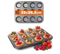 KADAX Molde para 12 Muffins, Bandeja para hornear Muffins, Cupcakes, Molde de Acero con Recubrimiento Antiadherente, 35 x 26,5cm, rectangular Molde de Horno