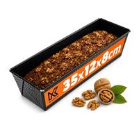 KADAX - Molde para tartas rectangular de hoja antiadherente, ideal para brioche, brownie, pastel de frutas confitadas, pan de carne y terrina (35 x 12 cm), color negro