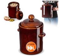 KADAX Olla de gres, olla de cerámica densa con tapa, apta para lavavajillas, olla de fermentación hecha a mano, de cerámica, para encurtidos y chucrut (marrón, 10 L)