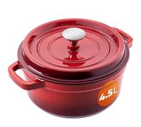 KADAX Olla de hierro fundido de 4,5 litros, diámetro de 23 cm, cacerola de hierro fundido esmaltado, olla redonda con tapa, para asar, freír, cocinar y hornear, olla para asar (rojo)