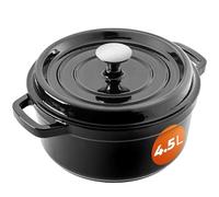 KADAX Olla De Hierro Fundido Esmaltado De 4,5 Litros, Diámetro De 23 Cm, Cacerola Redonda Con Tapa Para Asar, Freír, Cocinar Y Hornear, Negro