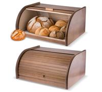 KADAX Panera espaciosa de madera, Panera con tapa enrollable, con tapa frontal, enrollable, grande retro, Contenedor para Pan (marrón)