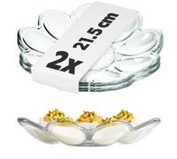 KADAX Plato para Huevos de Cristal, 21,5 cm, práctico Plato para Huevos, Soporte para Huevos, Bandeja para Huevos, Bandeja para Huevos, Bandeja (2 Formas de Flores, Transparente, 18 Huevos (2 x 9)