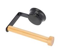 KADAX Portarrollos de Papel higiénico de Acero pulverizado, 15 x 9,8 x 6 cm, Soporte para Papel higiénico con Mango de bambú, Soporte para Papel higiénico con Ventosa (Negro)