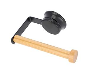 KADAX Portarrollos de Papel higiénico de Acero pulverizado, 15 x 9,8 x 6 cm, Soporte para Papel higiénico con Mango de bambú, Soporte para Papel higiénico con Ventosa (Negro)