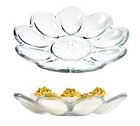 KADAX práctico Plato para 9 huevos de cristal, 21,5 cm de diámetro, hueveras, bandeja para huevos con forma de flor, transparente
