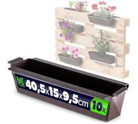 KADAX Set de 10 jardineras para palets con sistema de suspensión, 37x9 cm Marrón, para plantar y decorar como jardinera de balcón, maceta para palet europeo, inserto para maceta y maceta para usar en