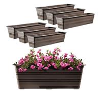 KADAX Set de 6 x 60 cm Jardinera Marrón, Maceta de balcón de plástico, resistente a la intemperie, maceta, maceta, barandilla para flores