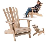 KADAX Silla de Jardín Adirondack de Madera, con Respaldo Alto y Reposabrazos, Silla de Relajación, para Exterior (Madera Natural)