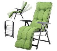 KADAX Silla de jardín con reposapiés, tumbona con cojín, tumbona plegable, tumbona de jardín con respaldo ajustable, sillón de jardín, silla de relax (verde)