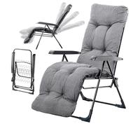 KADAX Sillón de jardín con respaldo ajustable y estructura de acero pulverizado, silla plegable de hasta 110 kg, tumbona con cojín (gris, L cuadrada)