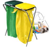 KADAX Soporte Doble para Bolsas de Basura, Soporte para Bolsas de Basura en 5 Colores, Soporte para separación de residuos con Tapa de plástico, para Bolsas de 120 L (Verde y Amarillo)