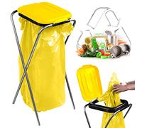 KADAX Soporte individual para bolsas de basura en 5 versiones de color, soporte para separación de residuos con tapa de plástico, soporte para bolsas de 120 litros (amarillo)