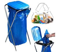 KADAX Soporte para bolsas de basura individual, soporte para bolsas de basura en 5 colores, soporte para separación de residuos con tapa de plástico, soporte para bolsas de basura de 120 L (azul)