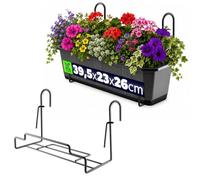 Kadax - Soporte para macetas, para barandillas, balcones, terrazas, jardineras, interior y exterior, soporte para plantas de acero, con gancho, color negro (ancho: 14 cm)