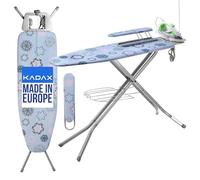 KADAX Tabla de Planchar de Acero con Funda de Algodón, Enchufe, Altura Regulable, Estante para Ropa y Soporte para Plancha, Mesa Plegable (Azul)