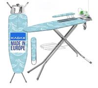 KADAX Tabla de Planchar de Acero con Funda de Algodón, Enchufe, Altura Regulable, Estante para Ropa y Soporte para Plancha, Mesa Plegable (Menta)