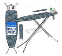 KADAX Tabla de Planchar de Acero con Funda de Algodón, Enchufe, Altura Regulable, Estante para Ropa y Soporte para Plancha, Mesa Plegable (Verde)
