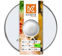 KADAX tapa de vidrio universal 24 cm - pomo plateado - para cocinar a diario en ollas y sartenes - orificio de vapor para menos desbordes y cocción a la vista sin levantarla