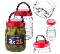 KADAX Tarros de almacenamiento de 2 litros con tapa en juego de 2 unidades, tarros de plástico, tarros de almacenamiento, recipientes de almacenamiento para alimentos, recipientes de plástico, latas