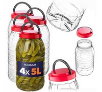 KADAX Tarros de almacenamiento de 5 litros con tapa en juego de 4 tarros de plástico para almacenamiento de alimentos, recipientes de plástico, recipientes de plástico grandes
