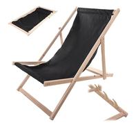 KADAX Tumbona de madera, 85 x 50 x 76 cm, tumbona plegable hasta 120 kg, tumbona de playa con funda de tela, tumbona de jardín con respaldo ajustable, silla de sol sin reposabrazos (negro)