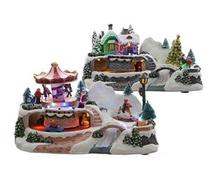Kaemingk LED paisaje invernal casita tiovivo con partes móviles, hamacas, invierno, niños, montaje en techo, adultos, amantes de la decoración, aficionados al invierno