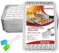 KAHEIGN 30 Piezas Bandejas Desechables para Barbacoa, 34CM x 23CM x 3CM Plato Perforadas de Aluminio para Asar a la Parrilla con Agujeros y Fondo Acanalado para Horno Carbón Barbacoa Asado Hornear