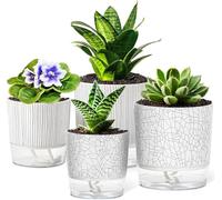 KAHEIGN 4 Piezas Macetas Autorriego para Plantas, 11CM + 14CM Mármol Maceta de Plástico para Flores con Orificio de Drenaje y Depósito de Gran Capacidad - Macetas para Aloe Hierba Orquídea Suculenta