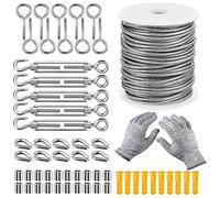 KAHEIGN 58 Piezas Kit De Alambre De Jardín Recubierto De Pvc, 30m Tarea Pesada Acero Inoxidable 304 Cuerda De Cable Rollo De Alambre Para Cuadros Con Tirafondo Ojo, Tensor De Alambre