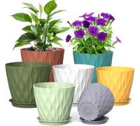KAHEIGN 7 Piezas Macetas de Plástico para Plantas, 17.6/16.5/15/13.9/12.7/11.4/10CM Diseño Ondulado Maceta Gruesa con Control de Raíces con Plato para Plantas Flores Hierbas Suculentas Cactus