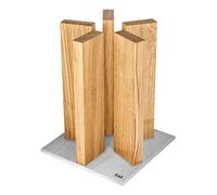 KAI Bloque de cuchillos magnético Stonehenge de roble con base de acero inoxidable - Madera premium - Espacio para 10 cuchillos - Dimensiones 21 x 21 x 28-30 cm