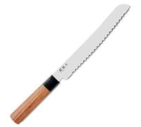 KAI Seki Magoroku Redwood Cuchillo para pan con hoja de 22,5 cm - Acero inoxidable 1K6 con 57 (±1) HRC - Hoja pulida de alto brillo - Mango de madera de Pakka Red Wood - Hecho a mano en Japón