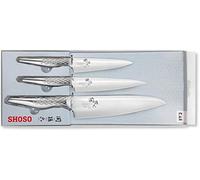 KAI Seki Magoroku Shoso Juego de cuchillos 3 piezas - Cuchillo multiusos de 12 cm, Cuchillo multiusos de 15 cm, Cuchillo de chef de 18 cm - Acero 5CR15MoV 56 (±1) HRC - Mango de acero inoxidable 18-8