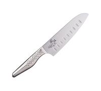 KAI Seki Magoroku Shoso Santoku con alveolos 16,5 cm longitud de la hoja - acero inoxidable 5CR15MoV 56 (±1) HRC - afilado convexo mango de acero inoxidable 18-8 con patrón de rombos - Hecho en Japón