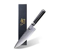 KAI Shun Classic Cuchillo de chef japonés para zurdos con hoja de 20 cm - Cuchillo de Damasco de 32 capas con núcleo VG MAX - 61 (±1) HRC - Mango de madera de Pakka - Cuchillo de cocina forjado