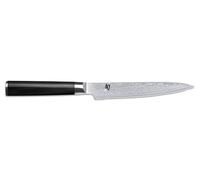 KAI Shun Classic Cuchillo Japonés Multiusos Con Hoja de 15 cm de Filo Ondulado - Damasco de 32 Capas Con Núcleo VG MAX - 61 (±1) HRC - Mango de Madera de Pakka - Forjado