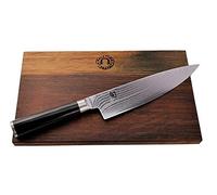 Kai Shun Classic DM-0706 - Cuchillo de cocina (hoja de acero de damasco de 20 cm, cuchillo japonés ultrarafilado, tabla de cortar grande de madera de roble (roble) 30 x 18 cm