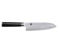 KAI Shun Classic Santoku 18 cm longitud de hoja con alveolos - Cuchillo de Damasco 32 capas núcleo VG MAX - 61 (±1) HRC - Mango de madera Pakka - Hecho en Japón - cuchillo de cocina japonés forjado
