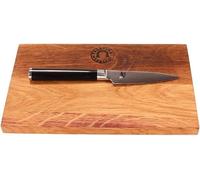 KAI Shun Classic, set de regalo DM-0700 – Cuchillo de cocina de 9 cm, extremadamente afilado, fabricado en acero damasco + tabla de cortar de roble hecha a mano, 25x15 cm – Juego de cuchillos japonés 