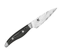 KAI Shun Nagare Cuchillo de oficina con hoja de 9 cm - 72 capas de acero de Damasco VG 2 y VG 10 con núcleo dual - Mango de madera de Pakka gris-negro - Hecho a mano en Japón - Cuchillo para pelar
