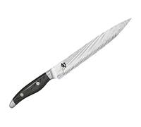 KAI Shun Nagare Cuchillo para jamón con hoja de 23 cm - 72 capas de acero de Damasco VG 2 y VG 10 con núcleo dual - Mango de madera de Pakka gris-negro - Hecho a mano en Japón